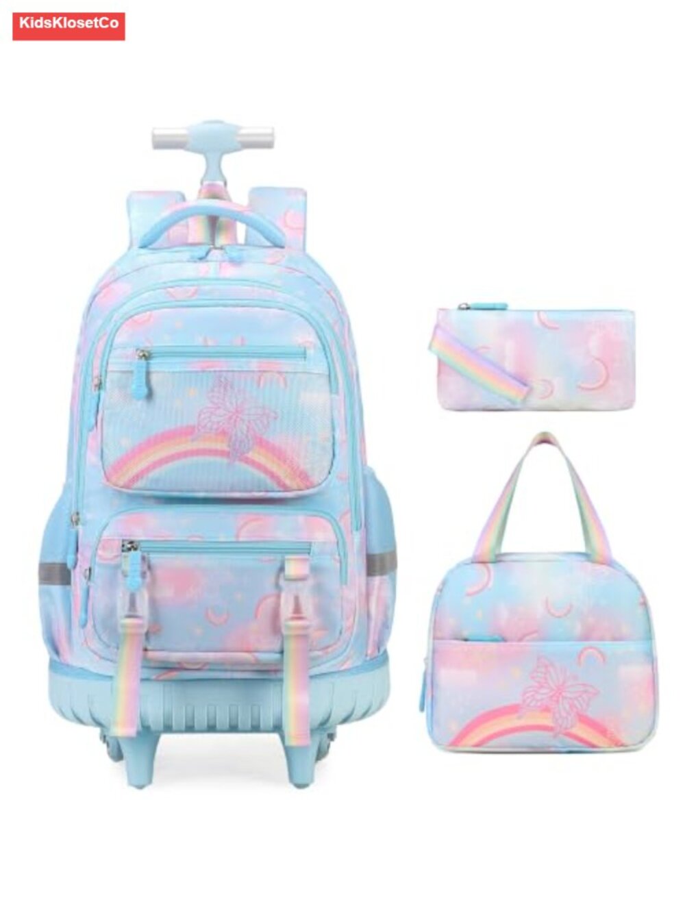 3PCS Rolling Backpack with Lunch Bag and Pencil Case, Water Resistant